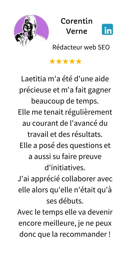 recommandation de Corentin verne pour assistante digitale et assistante de formation